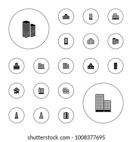 Editable vector headquarters icons: building, business centre, building   isolated  sign symbol, business center on white background.