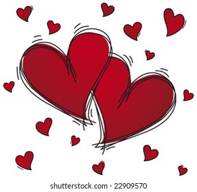 Editable vector heart shapes in a hand drawn style with block colour