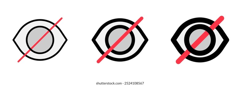 Editable vector hide password eye visual impairment icon. Black, line style, white background. Part of a big icon set family. Perfect for web and app interfaces, presentations, infographics, etc