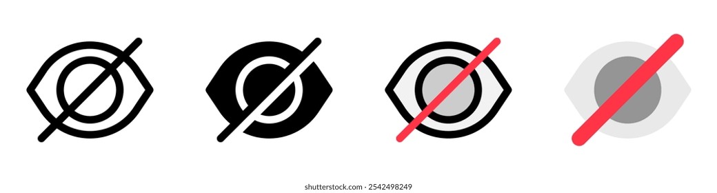 Editable vector hide password eye visual impairment icon. Black, line style, white background. Part of a big icon set family. Perfect for web and app interfaces, presentations, infographics, etc