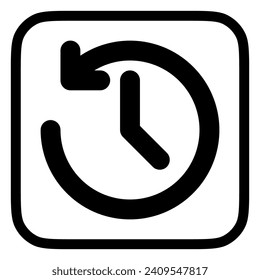 Historial de vectores editable, icono de tiempo de retorno. Negro, estilo de línea, fondo blanco transparente. Parte de una familia de iconos grandes. Perfecto para interfaces web y de aplicaciones, presentaciones, infografías, etc