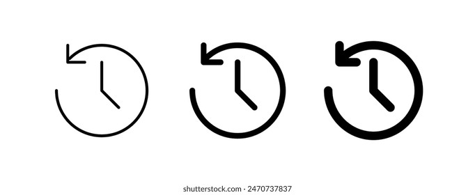 Editable vector history, turn back time icon. Black, line style, transparent white background. Part of a big icon set family. Perfect for web and app interfaces, presentations, infographics, etc