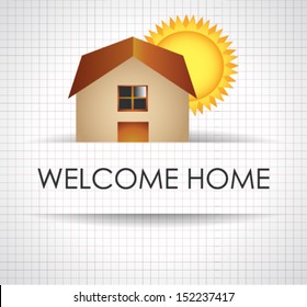 Editable vector home illustration with yellow sun