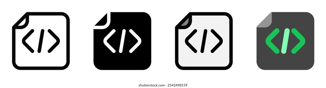 Vector editable html css icono de archivo. Negro, estilo de línea, fondo blanco transparente. Parte de una gran familia de iconos. Perfecto para interfaces de Web y App, presentaciones, infografías, etc