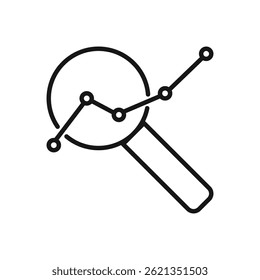 Bearbeitbares Vektorsymbol einer Lupe über einem Graphen, ideal für die Datenanalyse in Präsentationen, Websites oder Apps