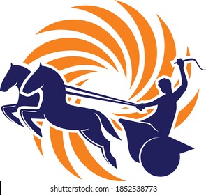 editable vector icon of a modern minimalist greek sun god helios on a horse chariot.