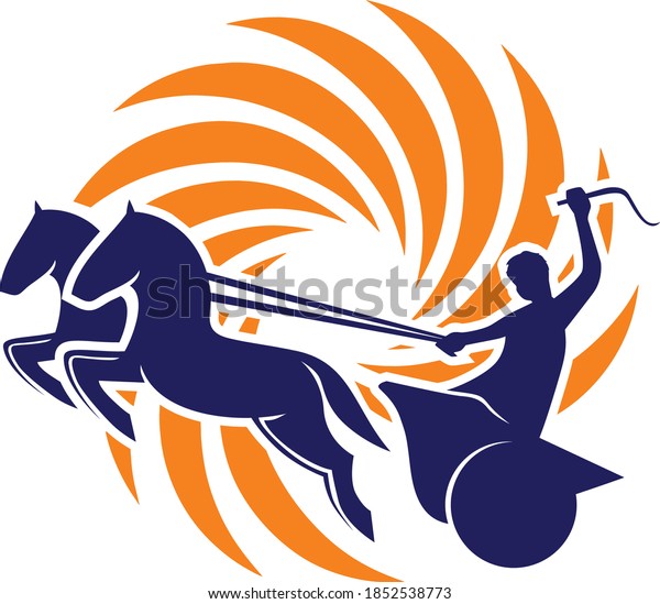 editable vector icon of a modern minimalist greek sun god helios on a horse chariot.