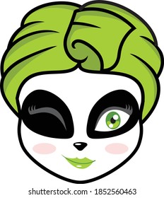 ícono vector editable de una juguetona caricatura de panda femenina con toalla en la cabeza.