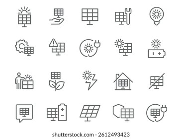 Editable Vector Icon Set in Line Style on Solar Energy and Technology