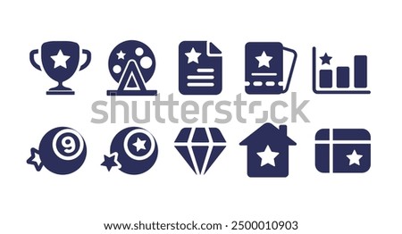 Editable Vector Icon Set: Lottery Website Interface Including Homepage, Lotto Draw, Reports, Prizes, and More