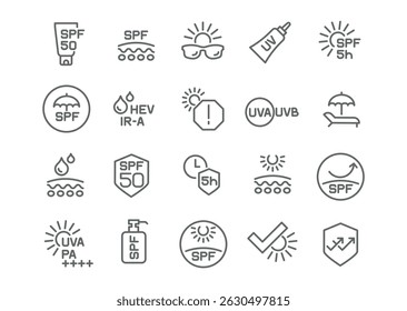 Editable Vector Icon Set on Sun Protection and SPF Theme