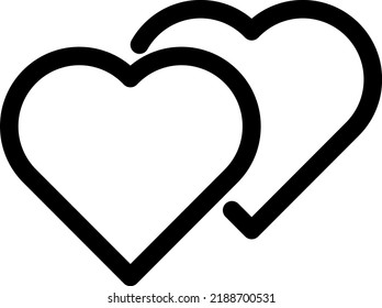 Editable vector icon of two joined hearts. United lines hearts. Valentine's Day. Symbol of love, couple love and filial love.