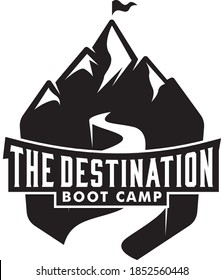editable vector icon of a vintage retro mountain adventure path emblem.