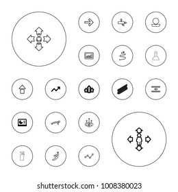 Editable vector up icons: graph, chart on display, powder, man move, arrow, arrow up, man doing exercises, forward, money up, winner, curved arrow, stairs on white background.