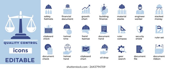 Editable vector icons for production lines and factory workflows. Clean line art style for industrial and automation visuals.