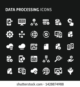 Editable vector icons related to data processing. Symbols such as data manipulation, data conversion & data filtration are included in this set. Still looks perfect in small size.