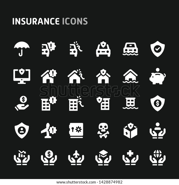 Editable vector icons\
related to insurance. Symbols such as car, house, business and\
personal life insurance are included in this set. Still looks\
perfect in small\
size.