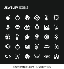 Editable vector icons related to jewellery. Symbols such as diamond, wearable accessories, earrings and necklace are included in this set. Still looks perfect in small size.