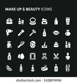 Editable vector icons related to make up and beauty. Symbols such as cosmetic, skin care and body treatment tool are included in this set. Still looks perfect in small size.