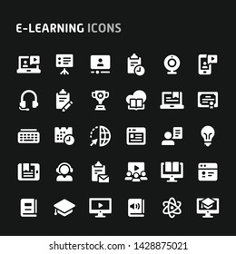 Editable vector icons related to online learning & education. Symbols such as source programs, media equipment & online education are included. Still looks perfect in small size.