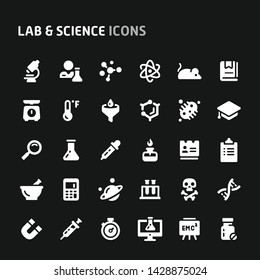 Editable vector icons related to science and laboratory. Symbols such as laboratory equipment, research and experiment are included in this set.  Still looks perfect in small size.