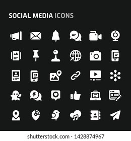 Editable vector icons related to social media and networking. Symbols such as interaction & collaboration in virtual networks are included. Still looks perfect in small size.