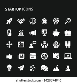 Editable vector icons related to start-up company. Symbols such as rocket, binocular and other start-up related items are included in this set. Still looks perfect in small size.