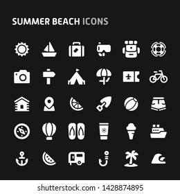Editable vector icons related to summer vacation. Symbols such as beach and summer activity are included in this set. Still looks perfect in small size.