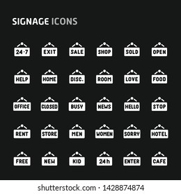 Editable vector icons related to wooden plank signage. Symbols such as wooden plank and signage with different texts are included in this set. Still looks perfect in small size.