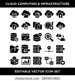 Editable vector icons representing cloud computing and infrastructure services visually