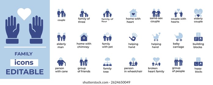 
Editable vector icons representing family, parenting, and relationships clean, modern design perfect for web, apps, and print
