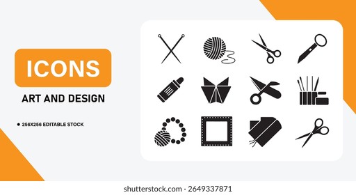 Editable Vector Icons Set for Sewing, Knitting and DIY Crafts Projects