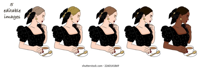 Editable vector illustrasion of a woman enjoying a cup of coffee