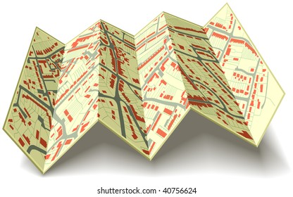 Editable vector illustrated folding map of housing in a generic town without names