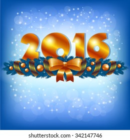 An editable vector illustration of 2016 New Year numbers and Xmas decoration