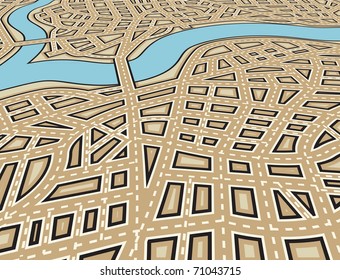 Editable vector illustration of an angled generic street map with no names