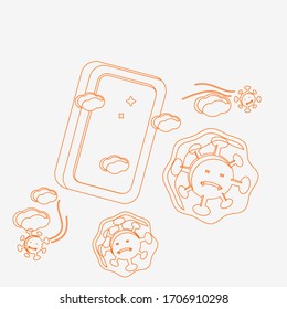 Editable Vector Illustration of Bar Soap Work Against Coronavirus in Outline Style for Artwork Element of Healthcare and Medical Related Design