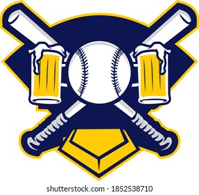 editable vector illustration of a beer brew baseball team sport mascot emblem.