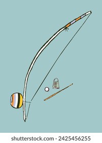 Editable vector illustration of Berimbau, folk musical instrument.