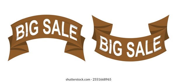 Editable Vector Illustration of Big Sale Sign with Curved Ribbon, Isolated on White, Perfect for Promotions, Advertisements, Discounts, and Marketing Designs