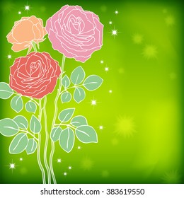 An editable vector illustration of a bouquet of roses on a green background