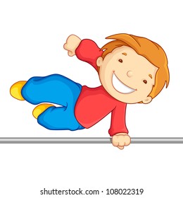 Editable vector illustration of boy crossing over a high bar