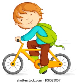 Editable vector illustration of boy cycling