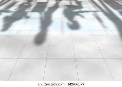 Ilustración vectorial editable de sombras de gente de negocios en un suelo de oficina hecha con malla gradiente