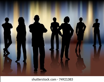 Editable vector illustration of a business team with background made with a gradient mesh