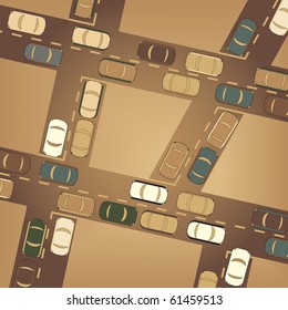 Editable vector illustration of busy car traffic
