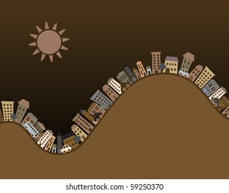 Editable vector illustration of cartoon buildings with copy-space