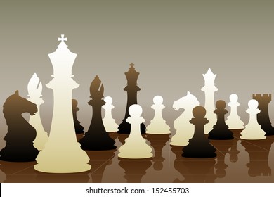 Editable vector illustration of chess pieces in a game