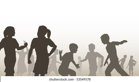 Editable vector illustration of children in a playground