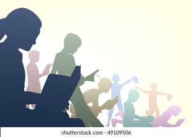 Editable Vector Illustration Of Children Reading Books